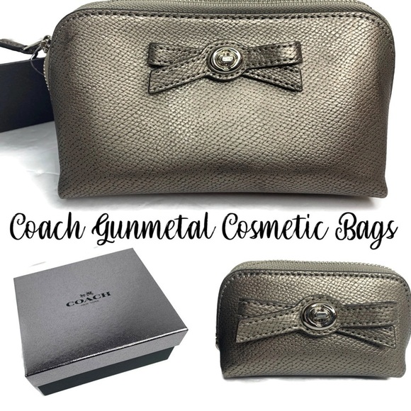 Coach Gunmetal Turnlock Bow Cosmetic Bag Box Set - Picture 2 of 7